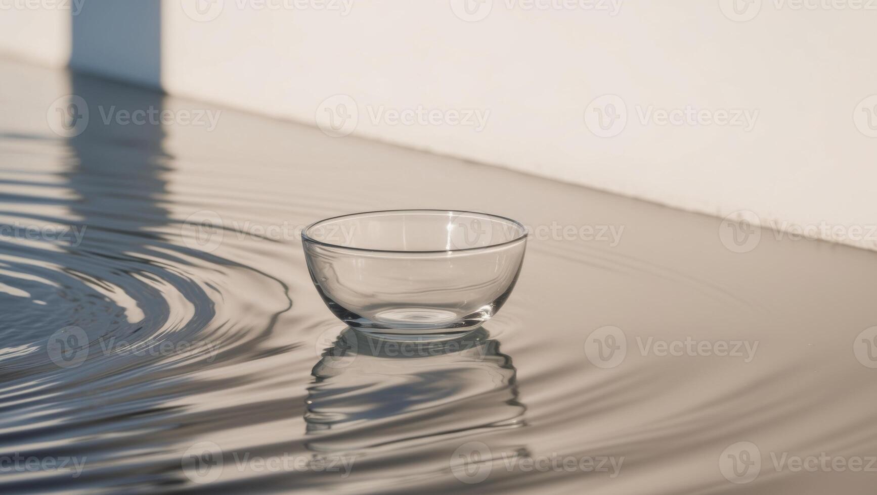 A glass cup sitting on top of a pool of water photo