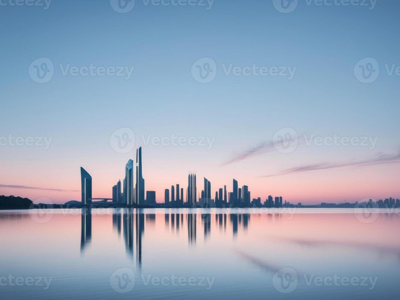 The skyline of dubai at sunset photo