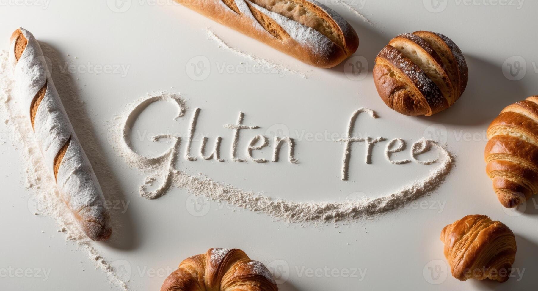 Gluten free breads and rolls on white background photo