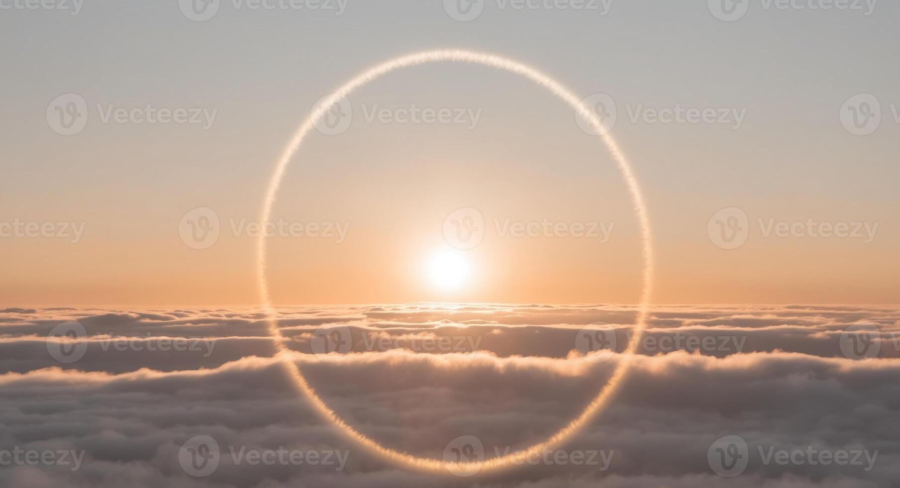 A circle of smoke is seen above the clouds photo
