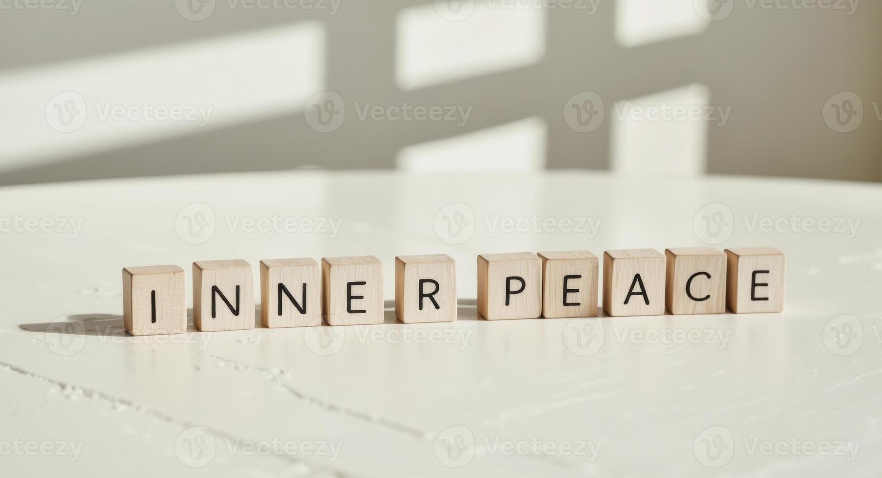 The word inner peace in wooden blocks photo