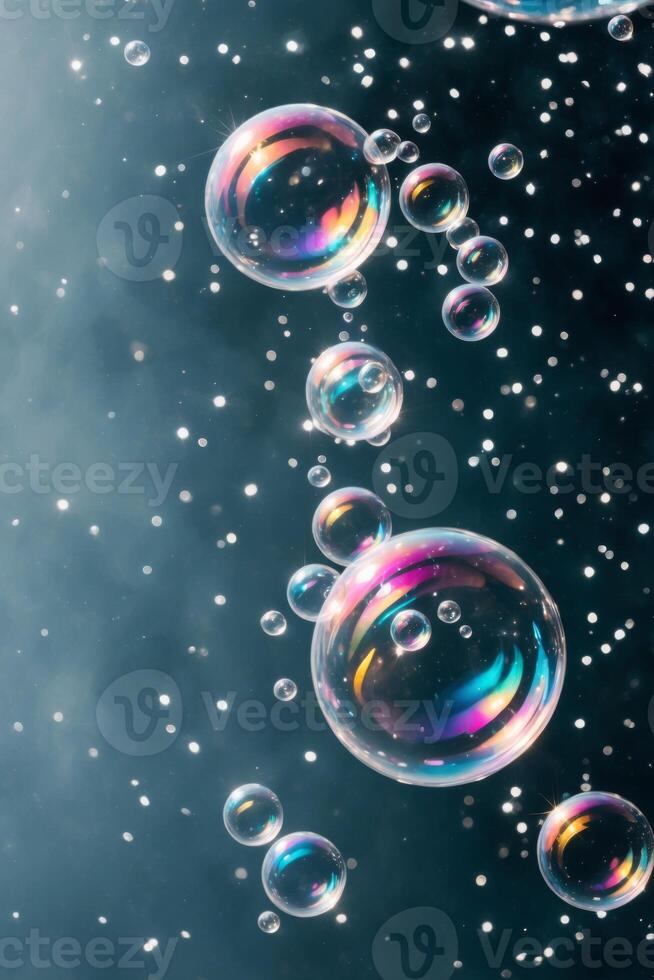 Bubbles floating in the air with stars in the background photo
