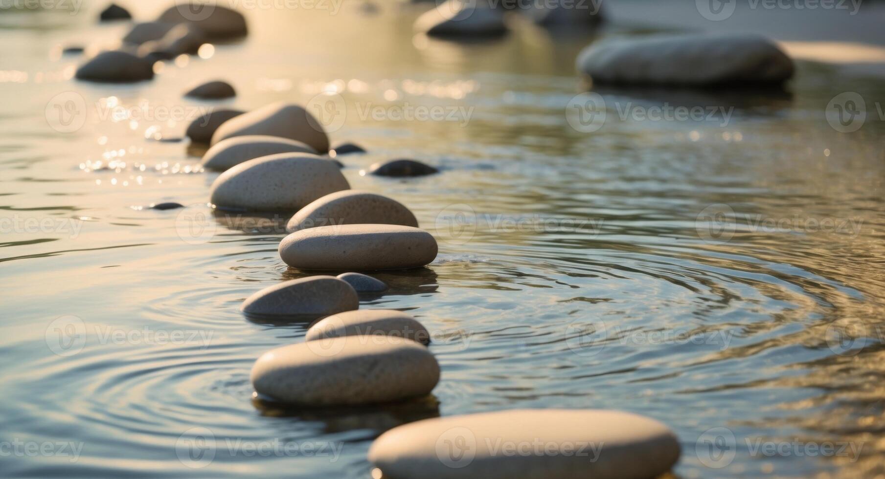 Stones in the water at sunset photo