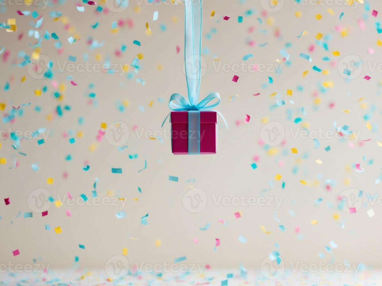 Gift box with confetti and ribbon on white background photo