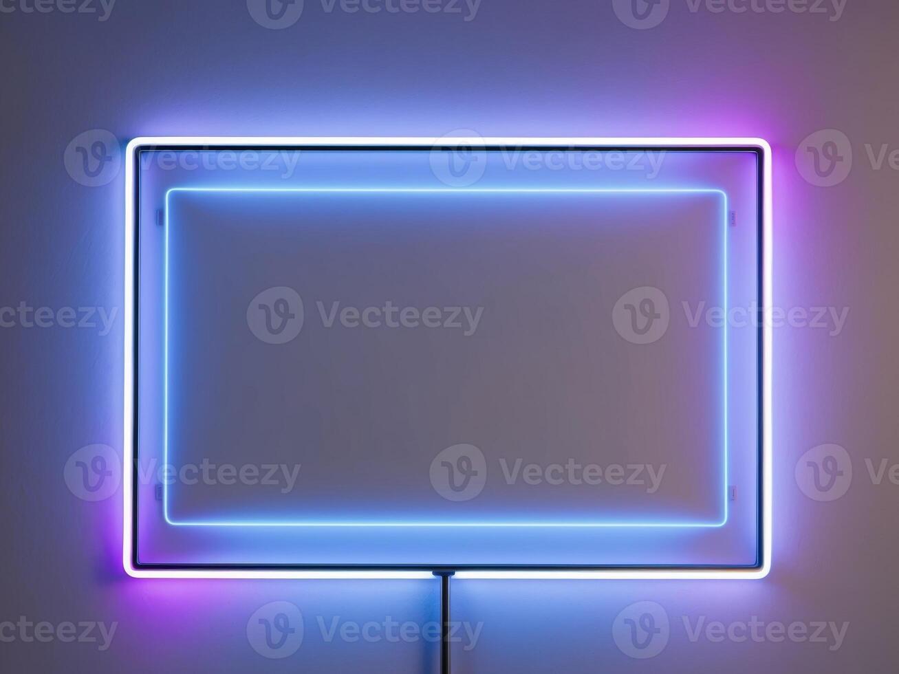 A neon square with a blue light on it photo