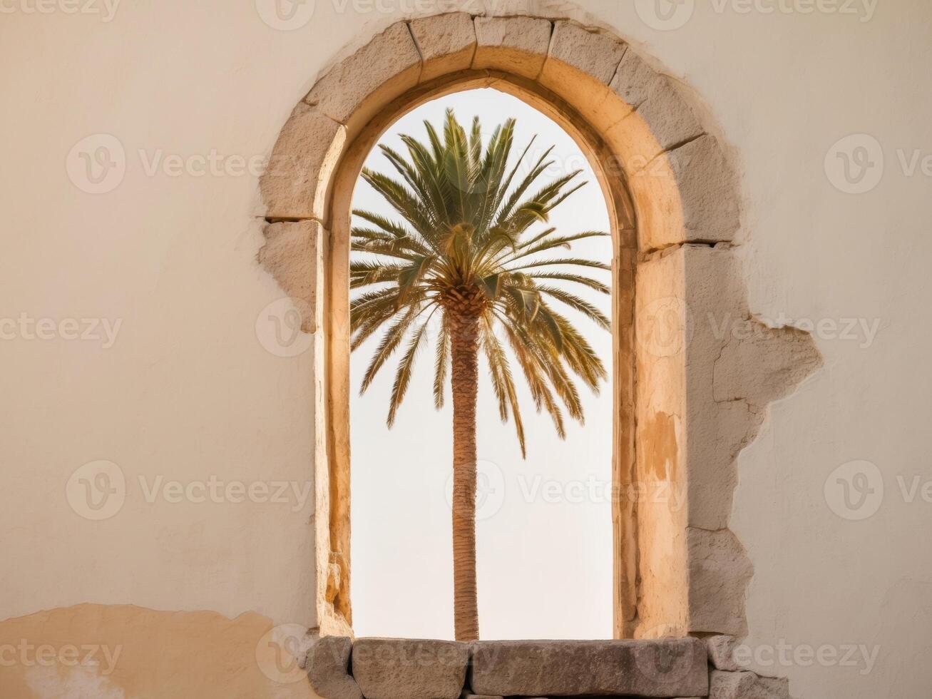Palm tree in a window photo