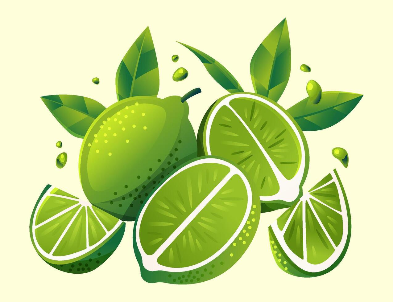 Fresh Green Limes with Leaves Illustration vector