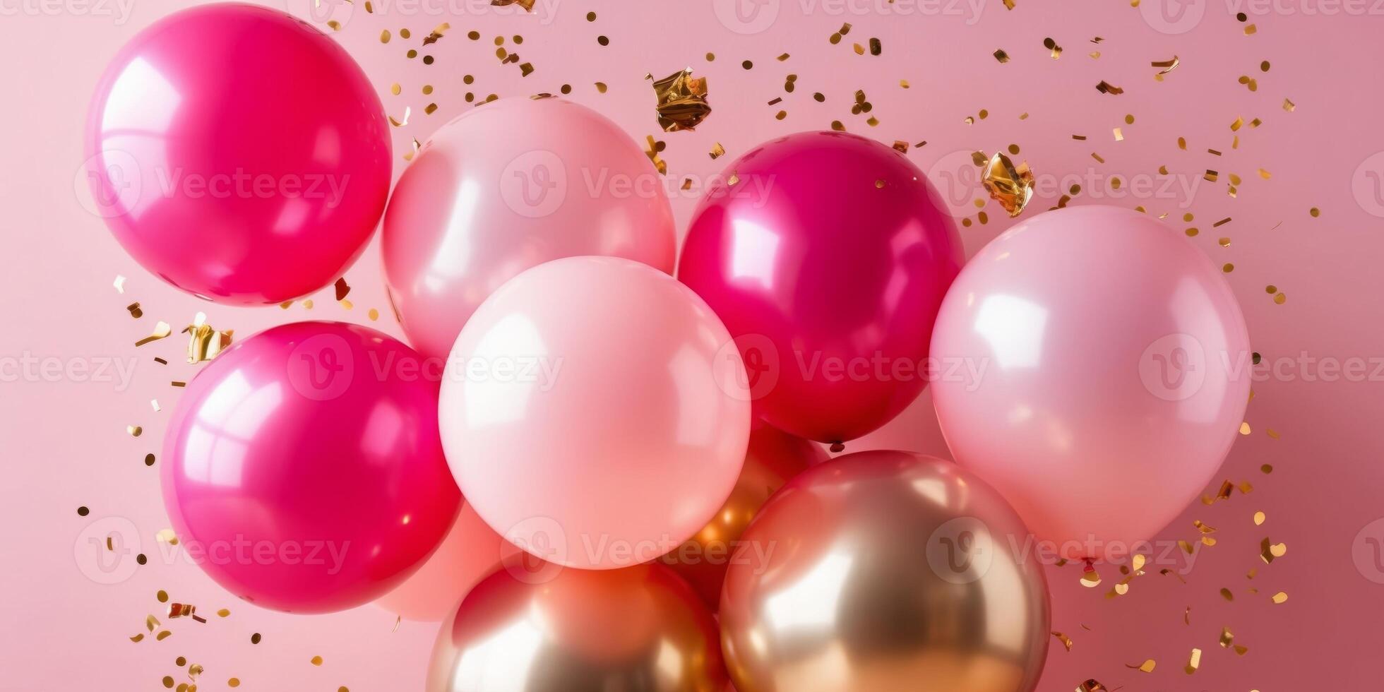 Pink and gold balloons on a pink background photo