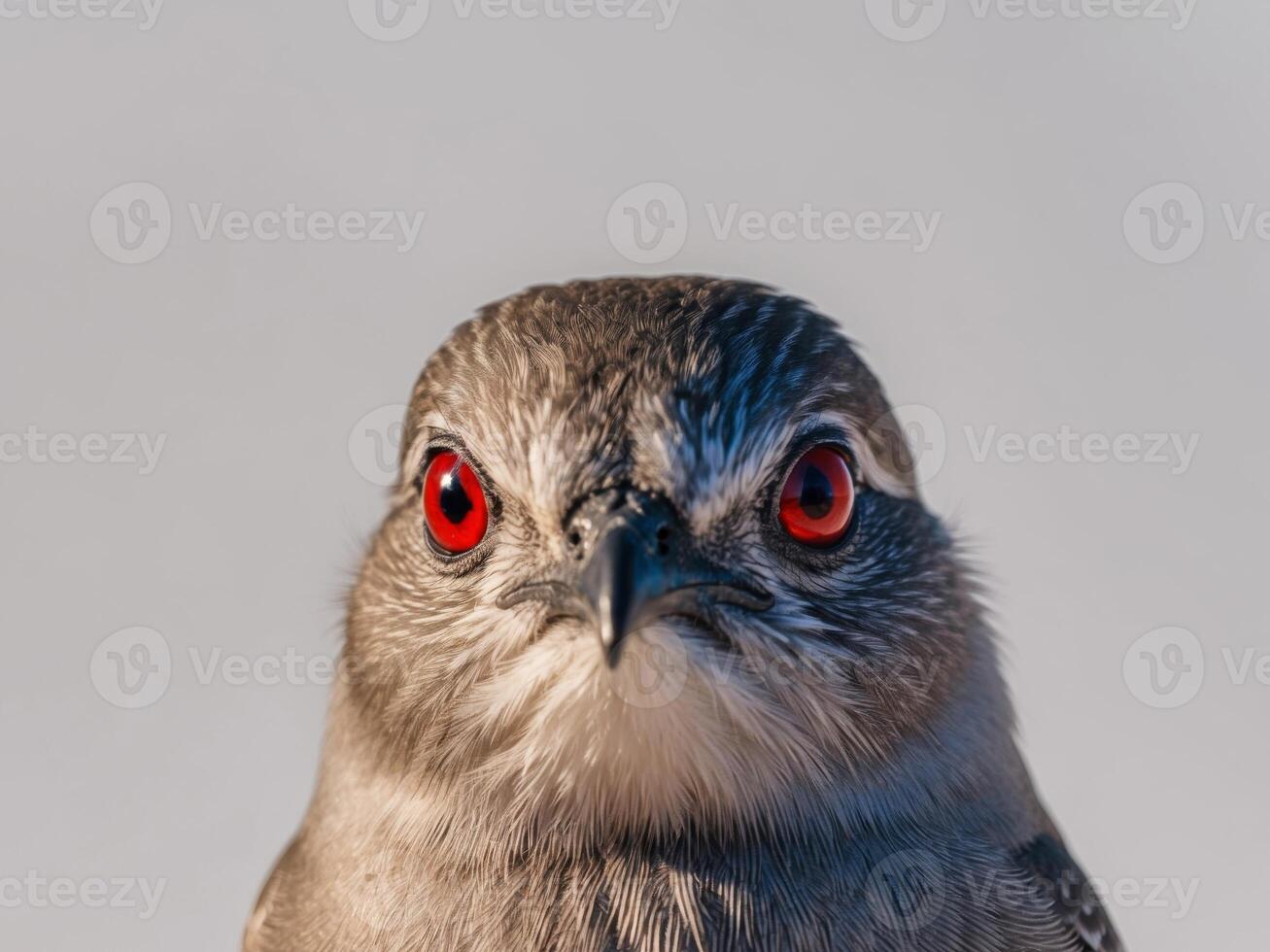 A close up of a bird with red eyes photo