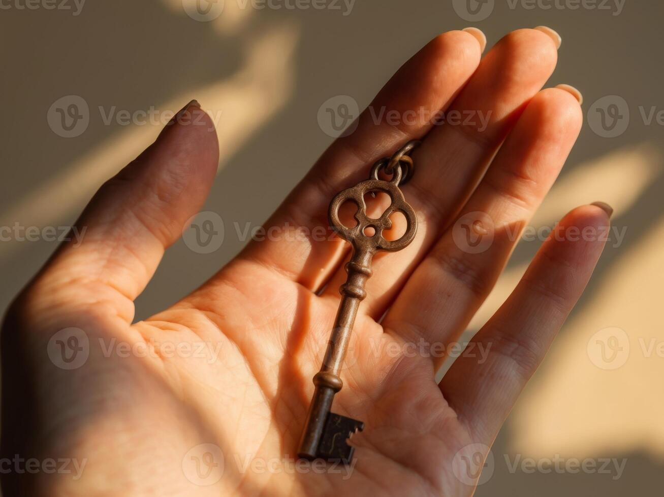 A person holding a key in their hand photo
