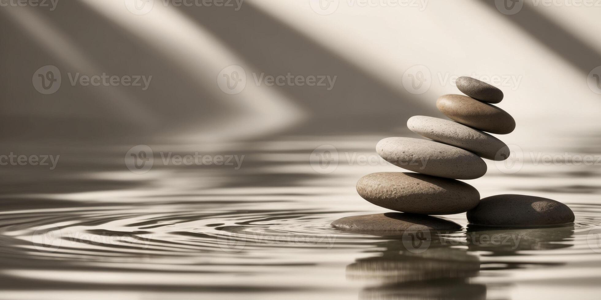 A stack of stones is sitting on top of water photo