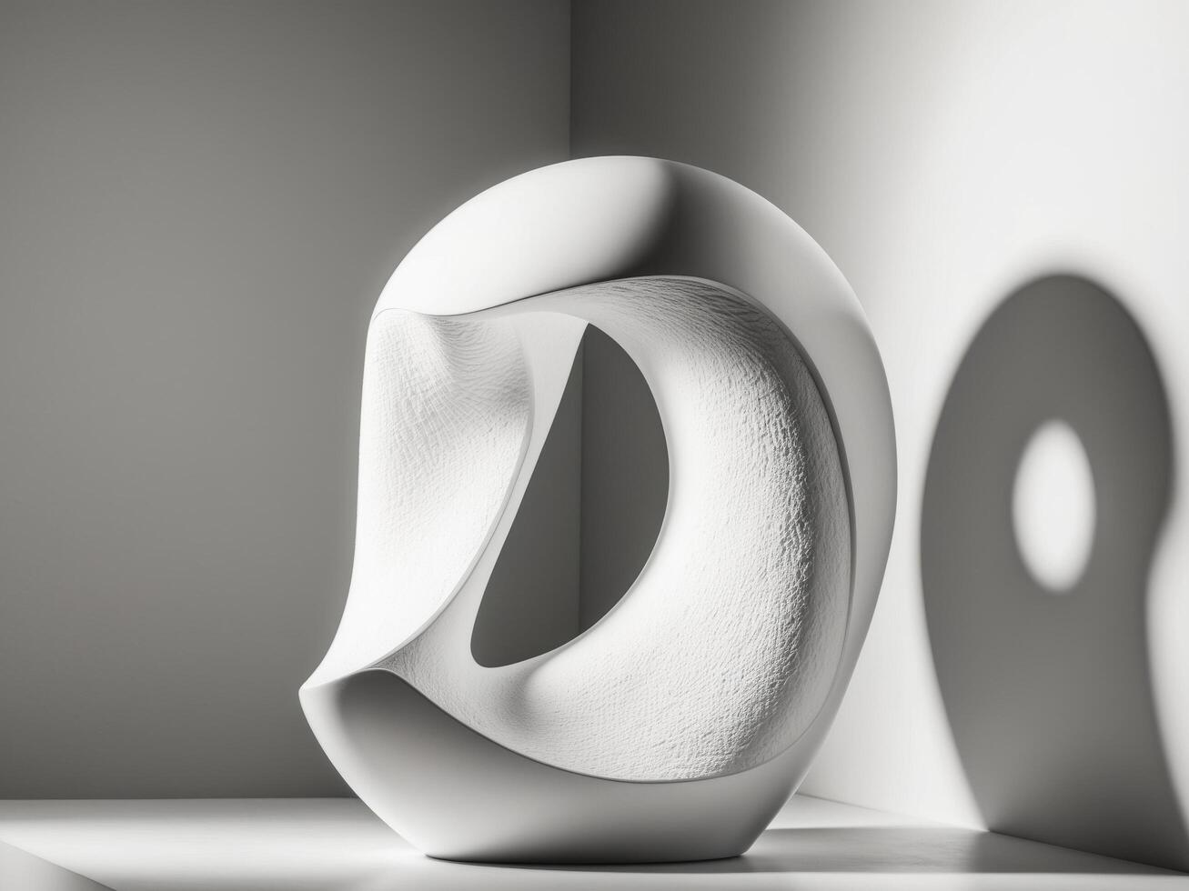 A white sculpture with a shadow on it photo