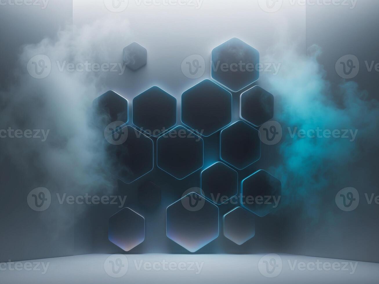 3d rendering of a futuristic room with smoke coming out of it photo