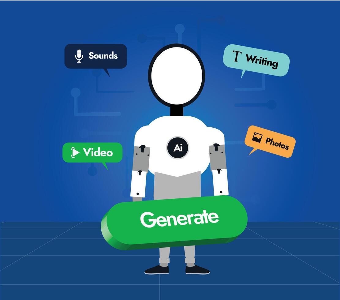 AI Robot. AI robot which can generate all AI contents. Artificial intelligence robot conceptual banner vector