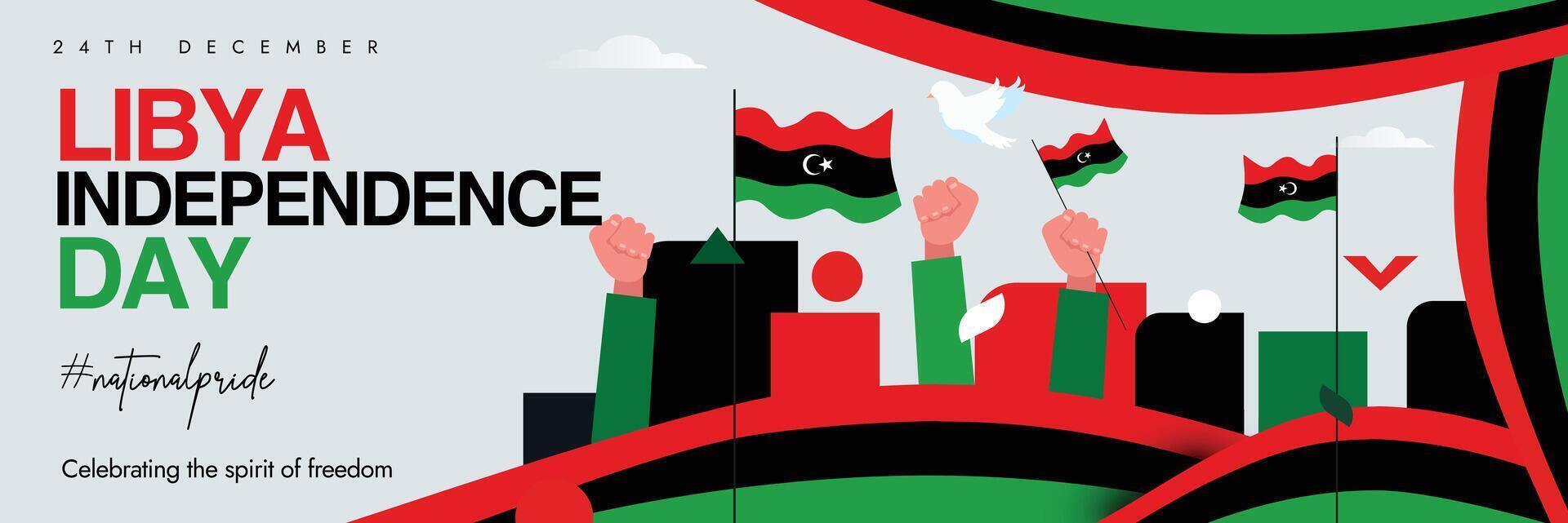 Libya Independence day. 24th December Independence day of Libya celebration cover banner, abstract art elements, hand fists in air. vector