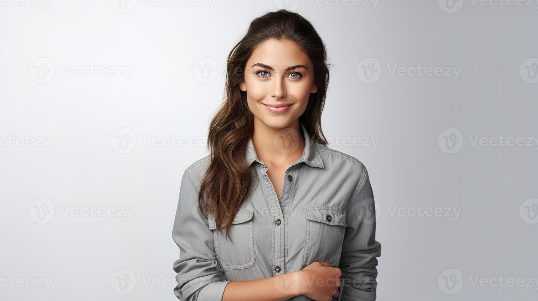 A woman in a shirt posing for the camera photo