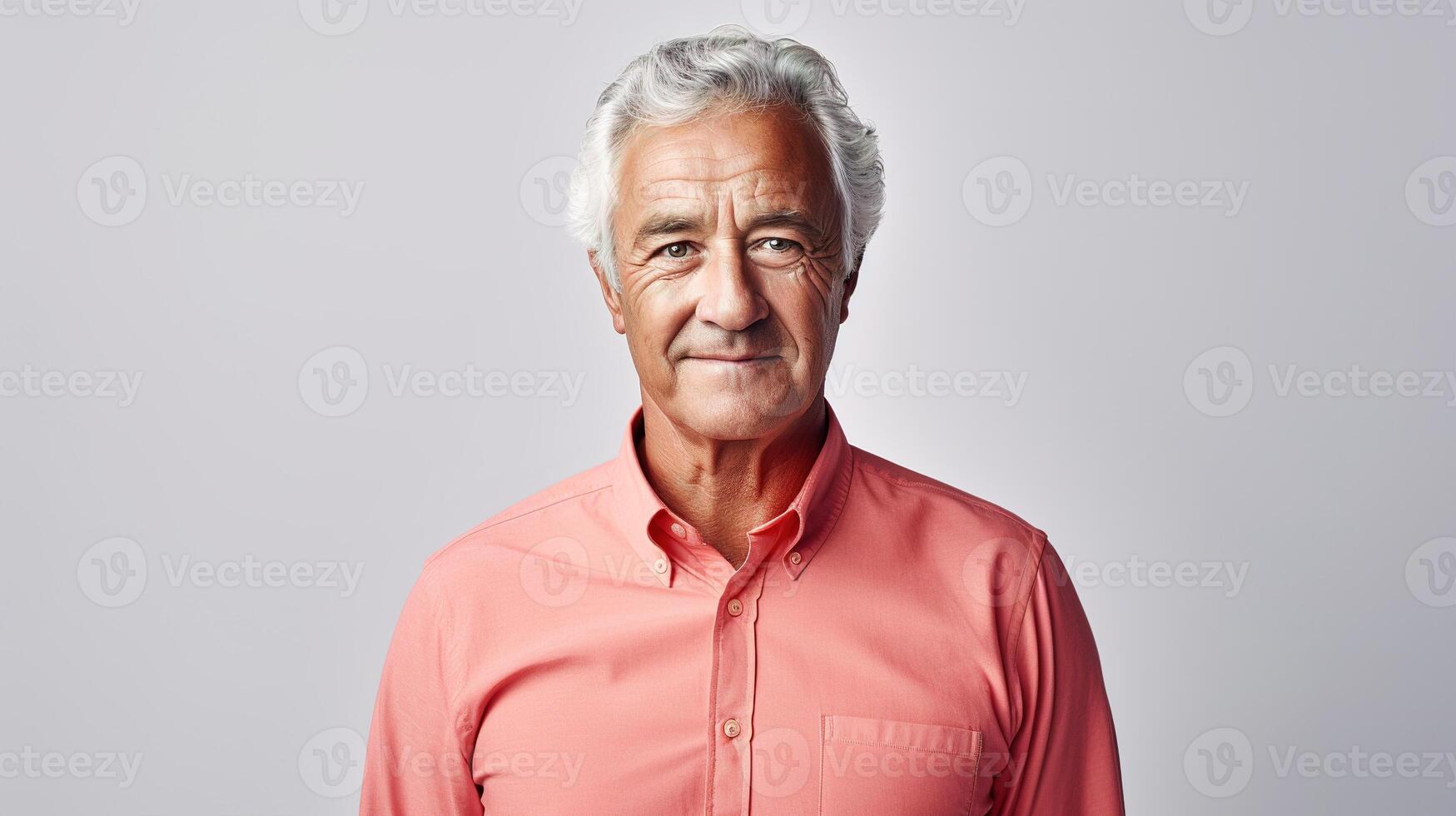 An older man in a pink shirt photo