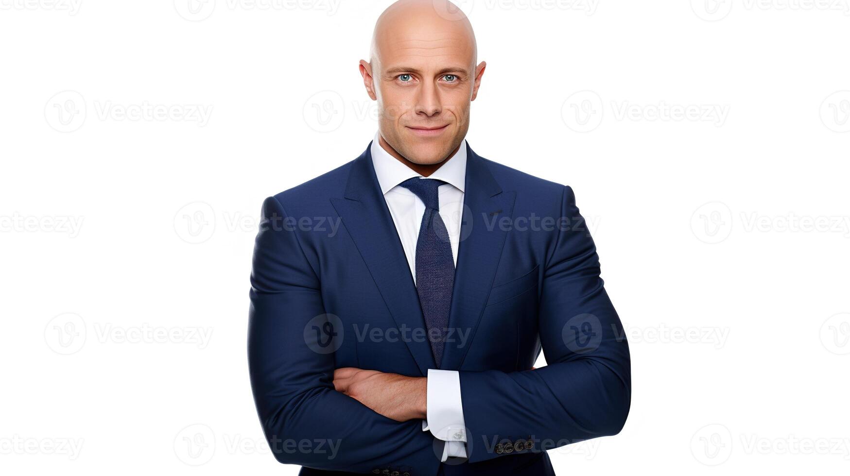 A bald man in a suit and tie photo