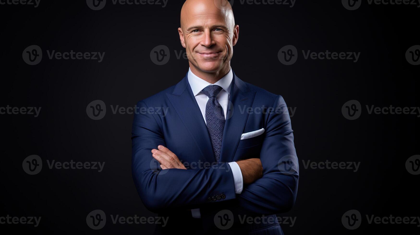 A bald man in a suit and tie photo