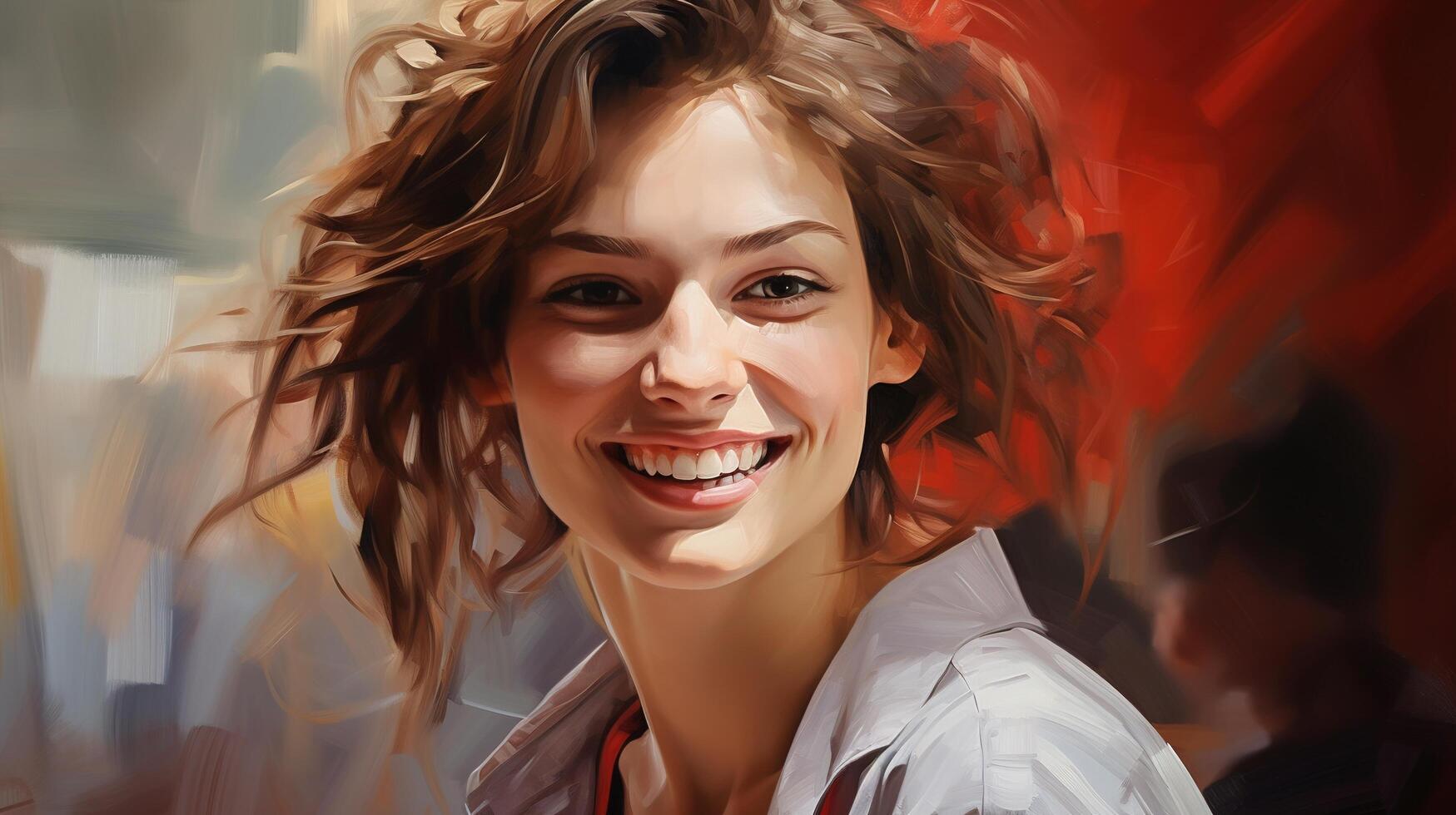 A painting of a woman smiling photo