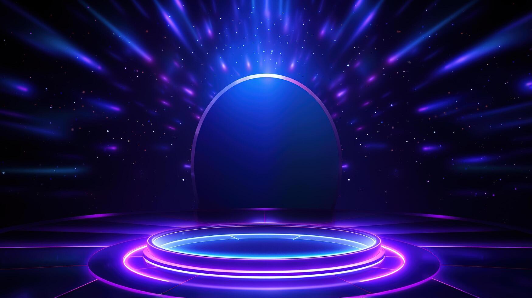 A purple neon lighted stage with a spotlight photo