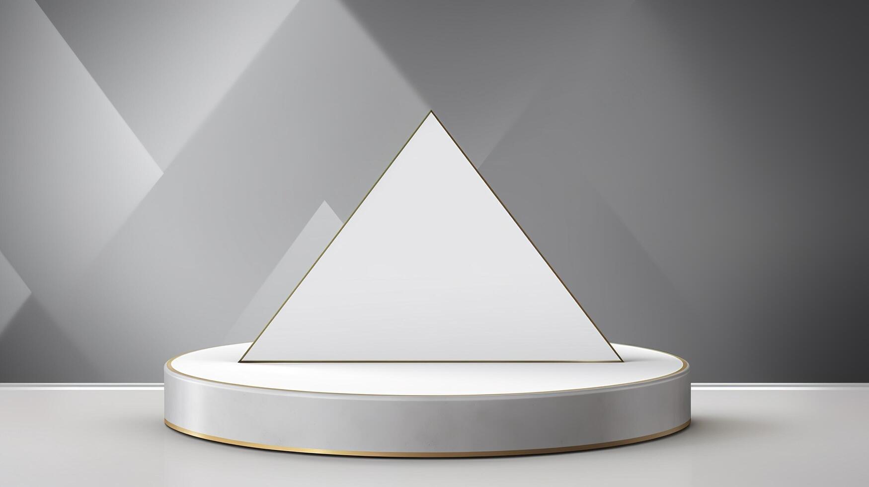 A triangle shaped award stand on a gray background photo