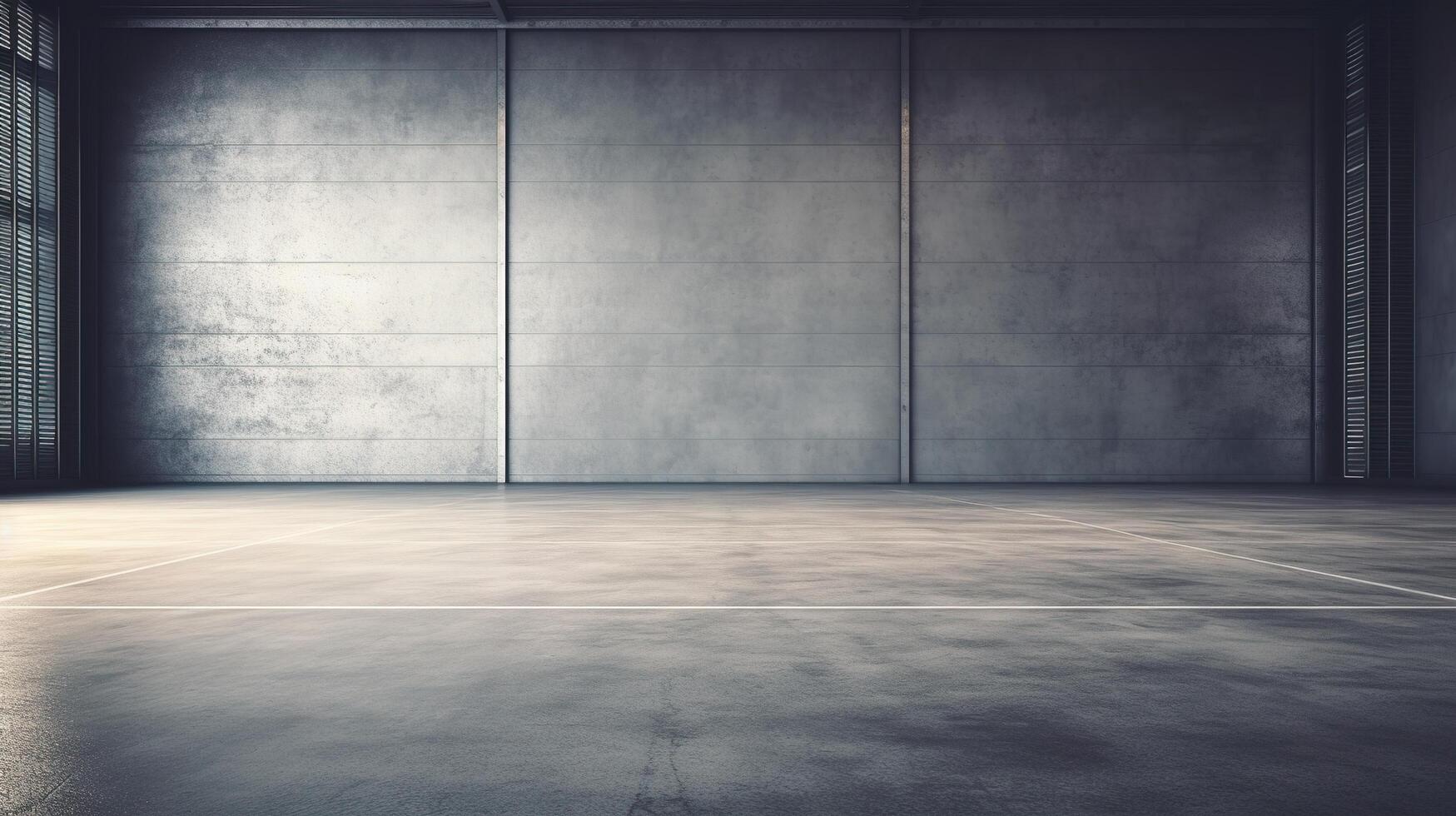 An empty room with concrete walls and a court photo