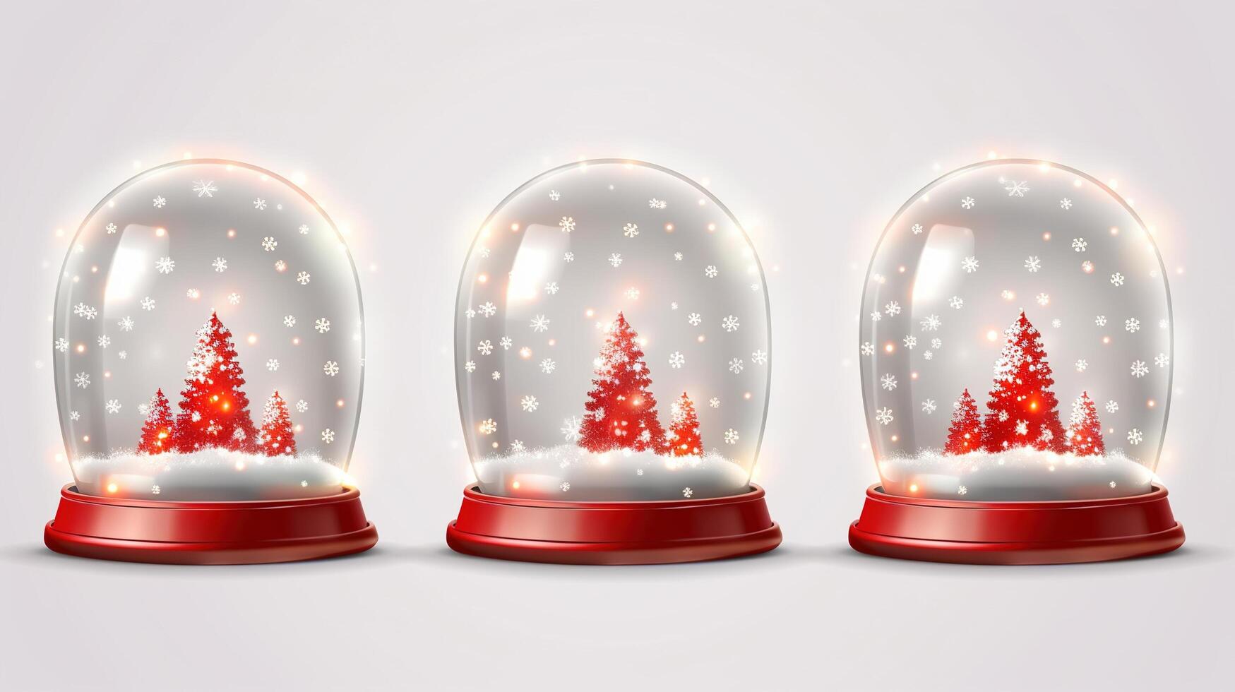 Three glass snow globes with trees inside photo