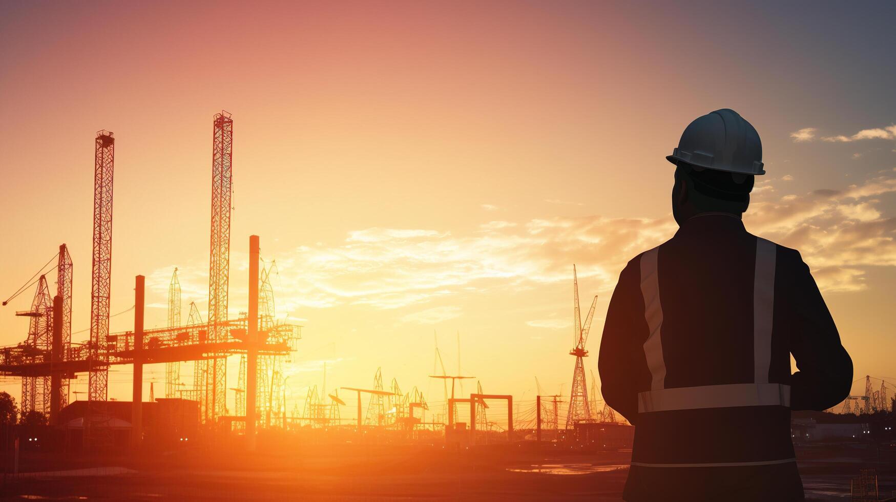 A man in a hard hat standing in front of a construction site photo