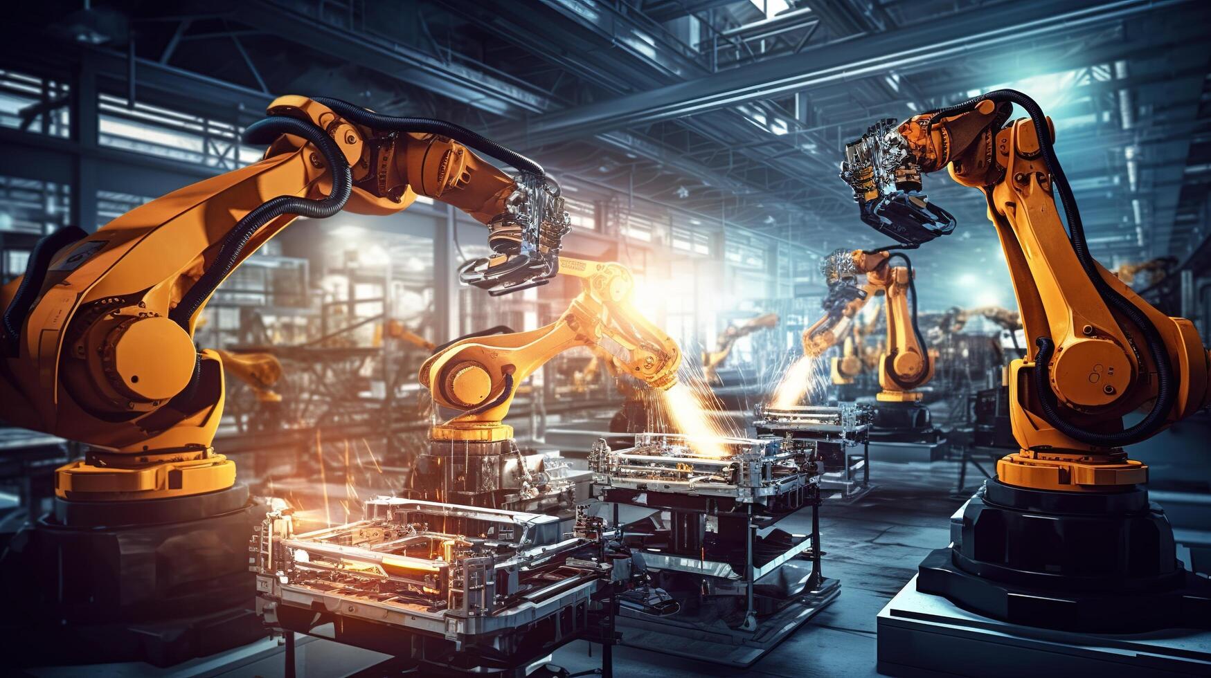 Robots working in an industrial factory photo