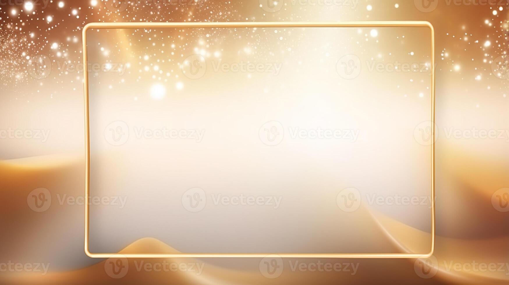 Golden frame with sparkles on a golden background photo