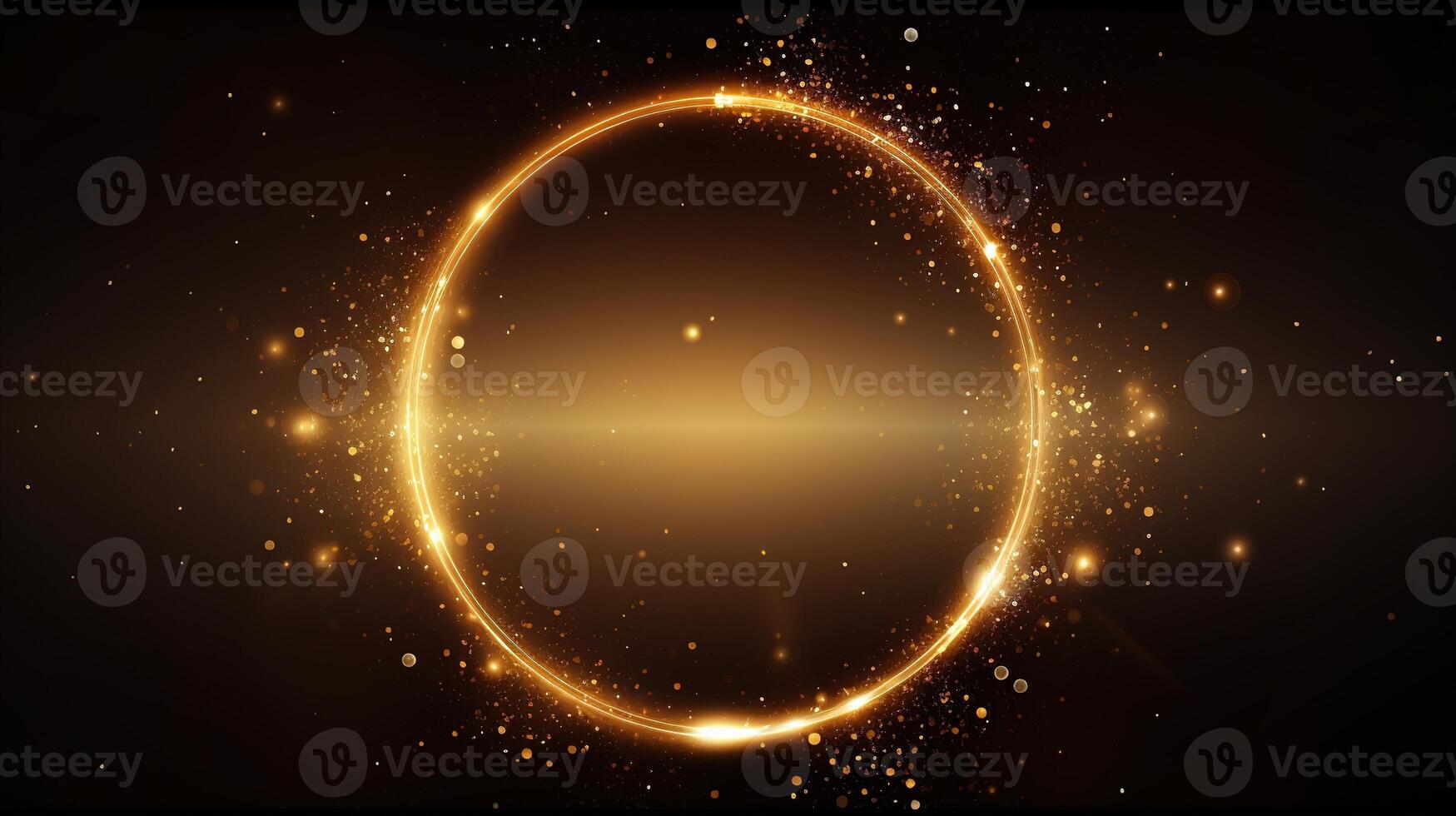 Golden circle with sparkles on a black background photo