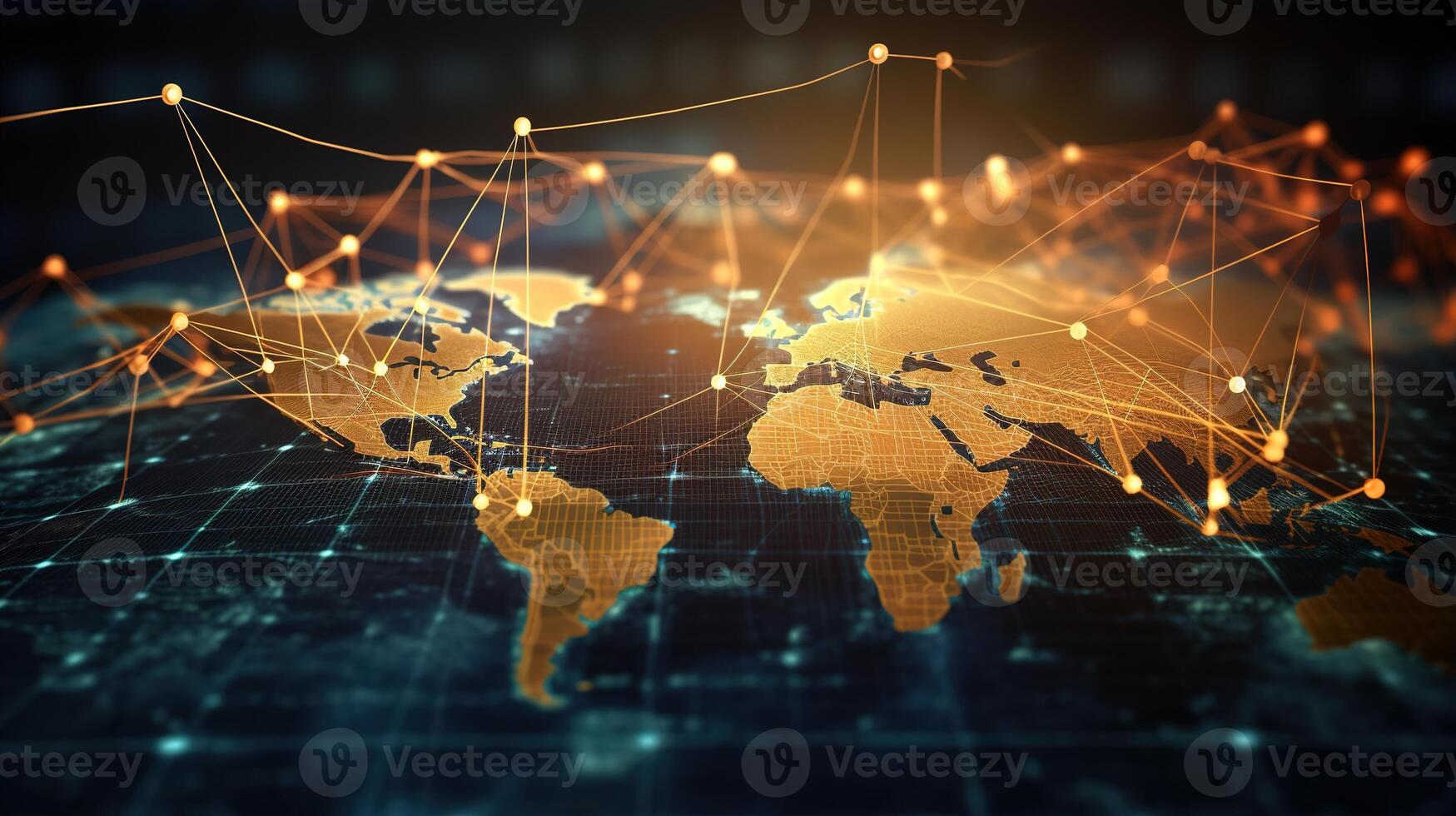 Global business network concept with world map and network connections photo