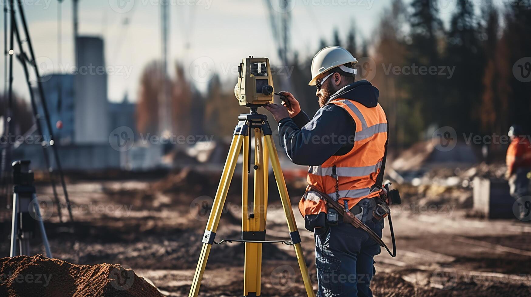 A man is standing on a construction site with a surveying device photo