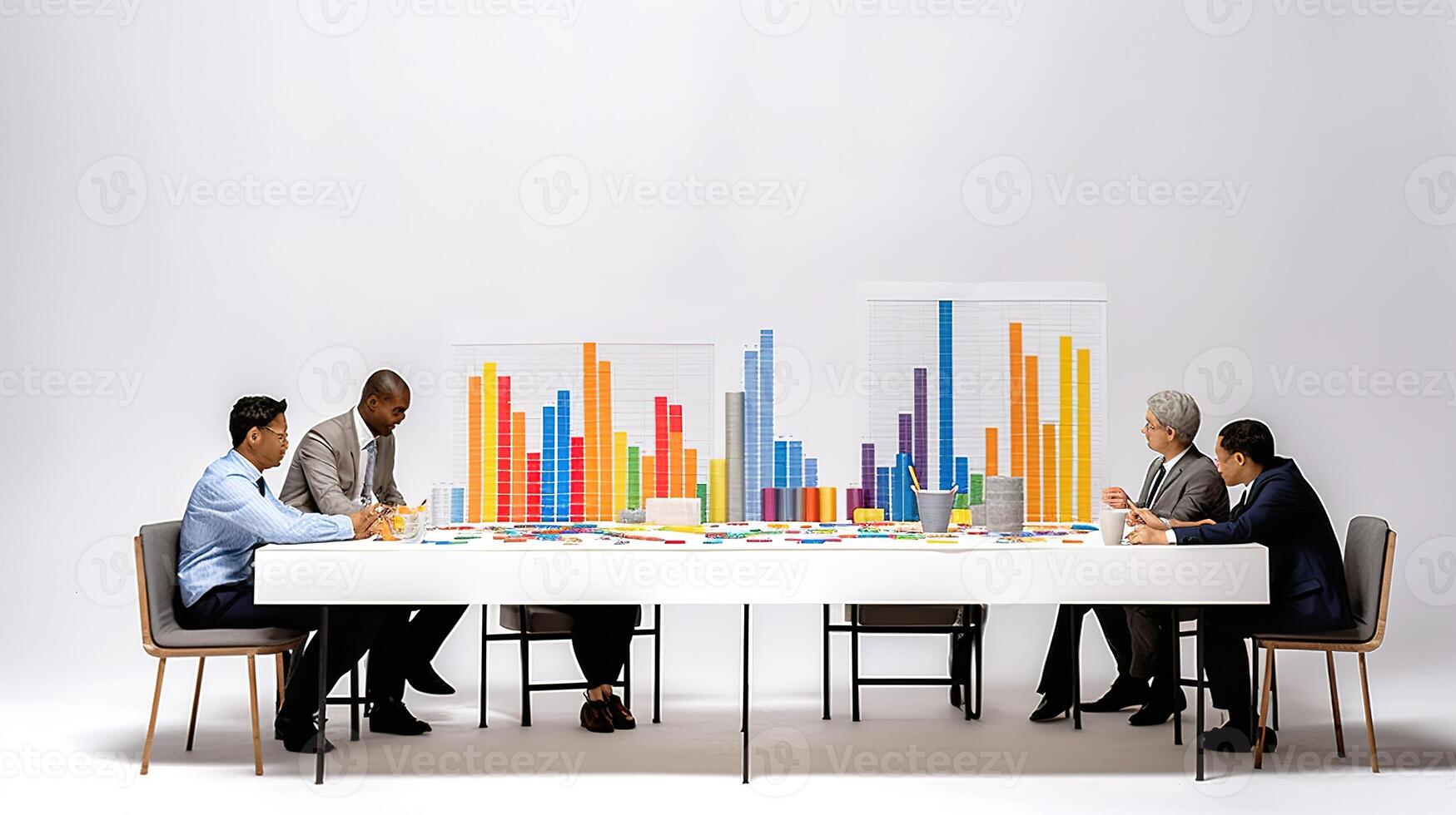 A group of people sitting around a table with a chart on it photo