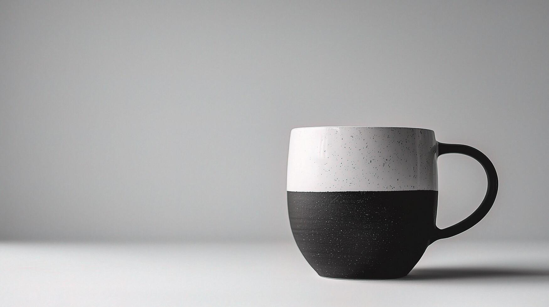 A black and white coffee mug on a table photo