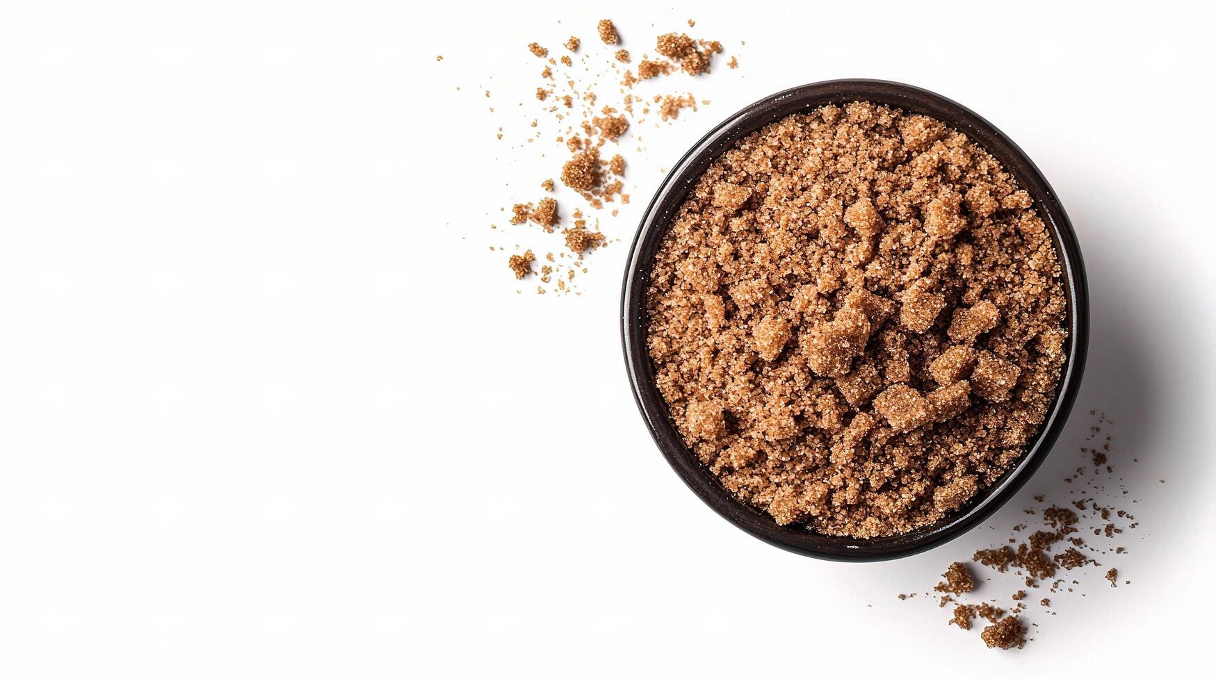 A bowl of brown sugar on a white surface photo