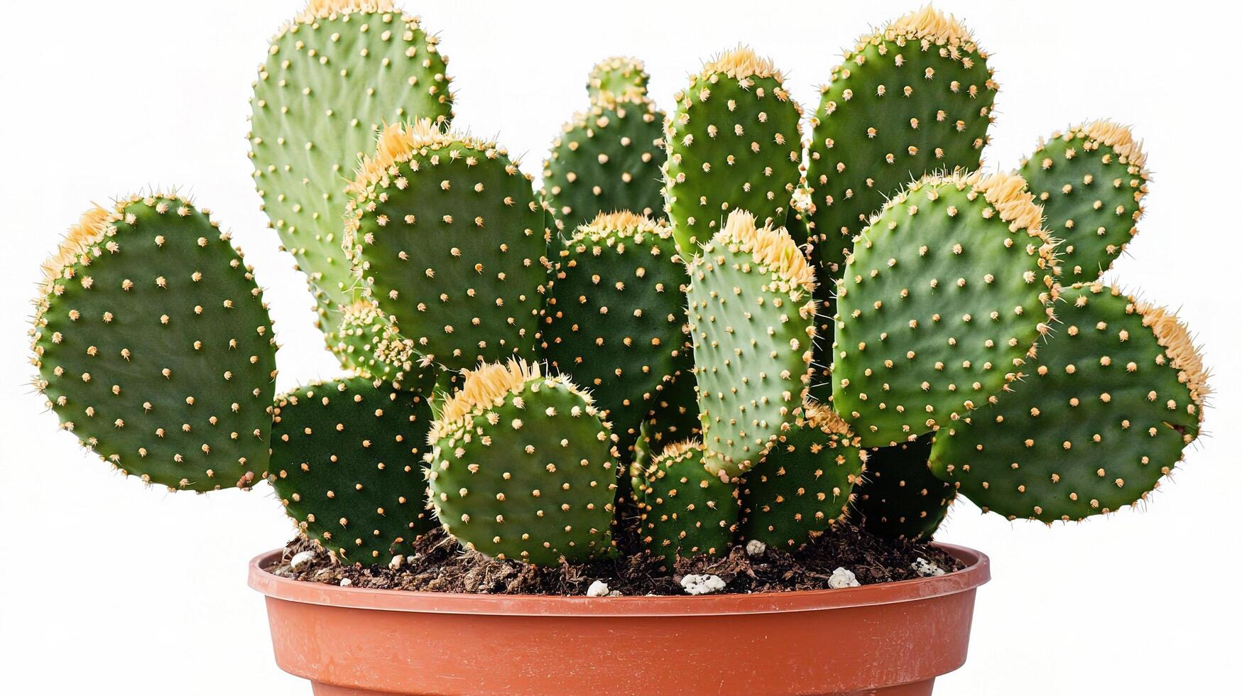 A cactus plant in a pot on a white background photo