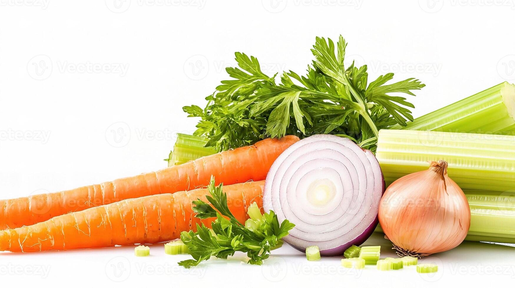 Carrots, celery, onion and celery root photo