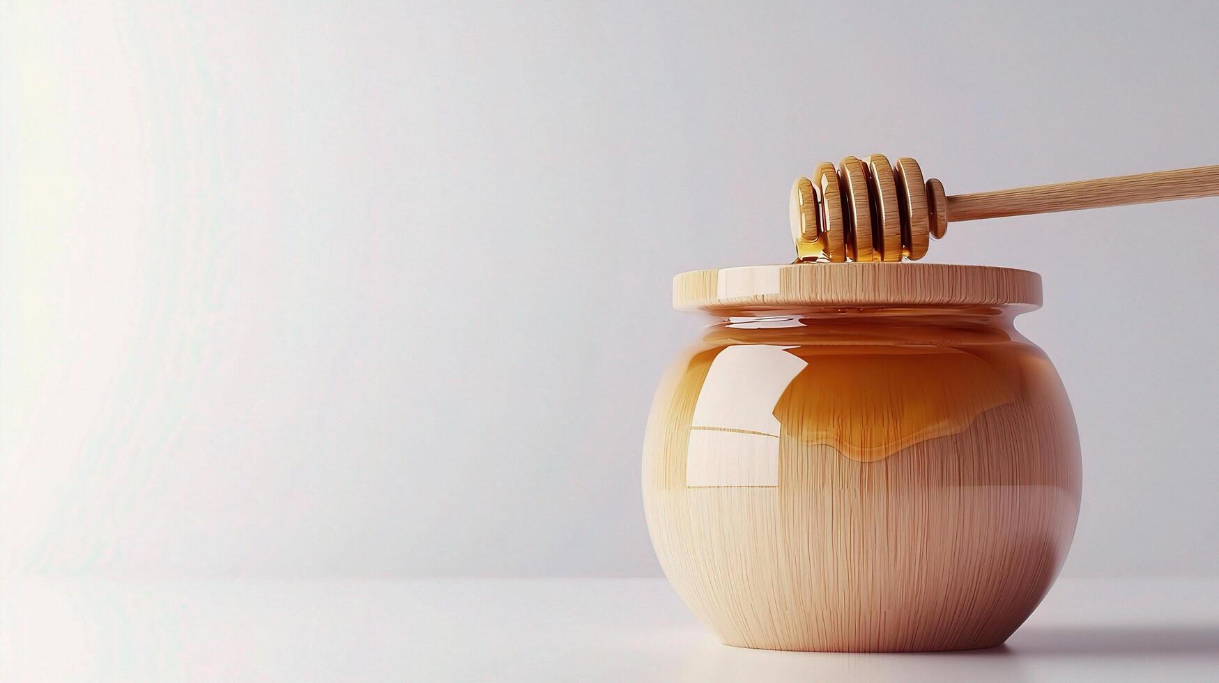 Honey jar with wooden spoon on white background 3d render photo