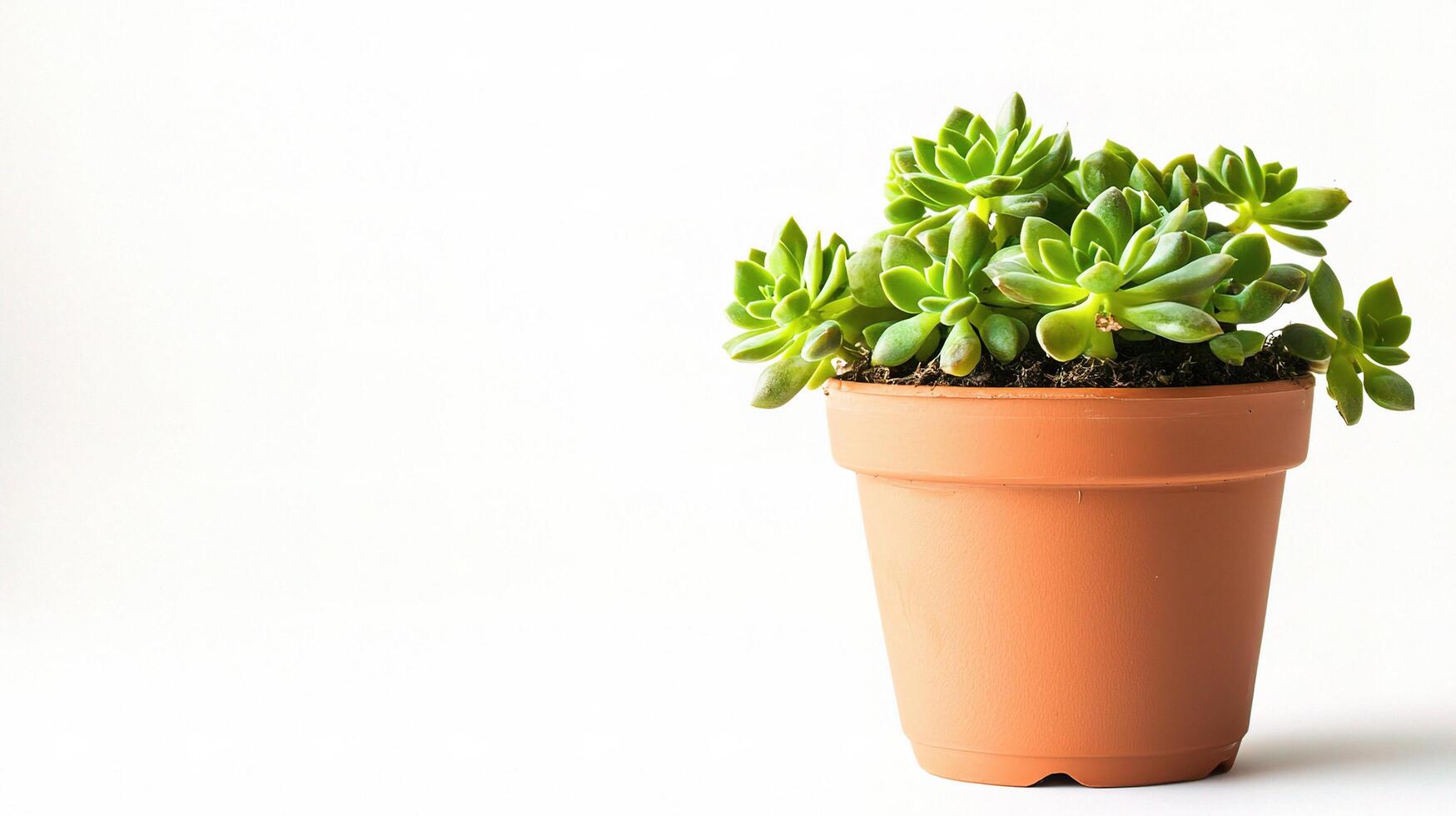 A small plant in a pot on a white surface photo