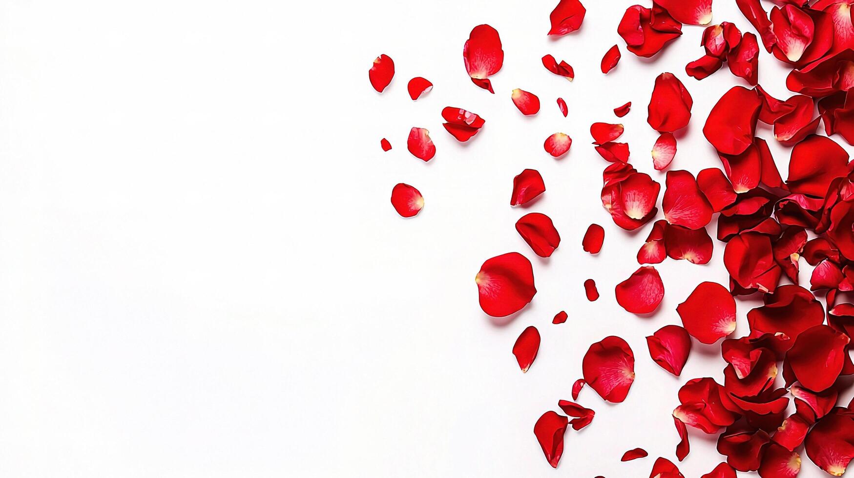 Red rose petals on white background photo