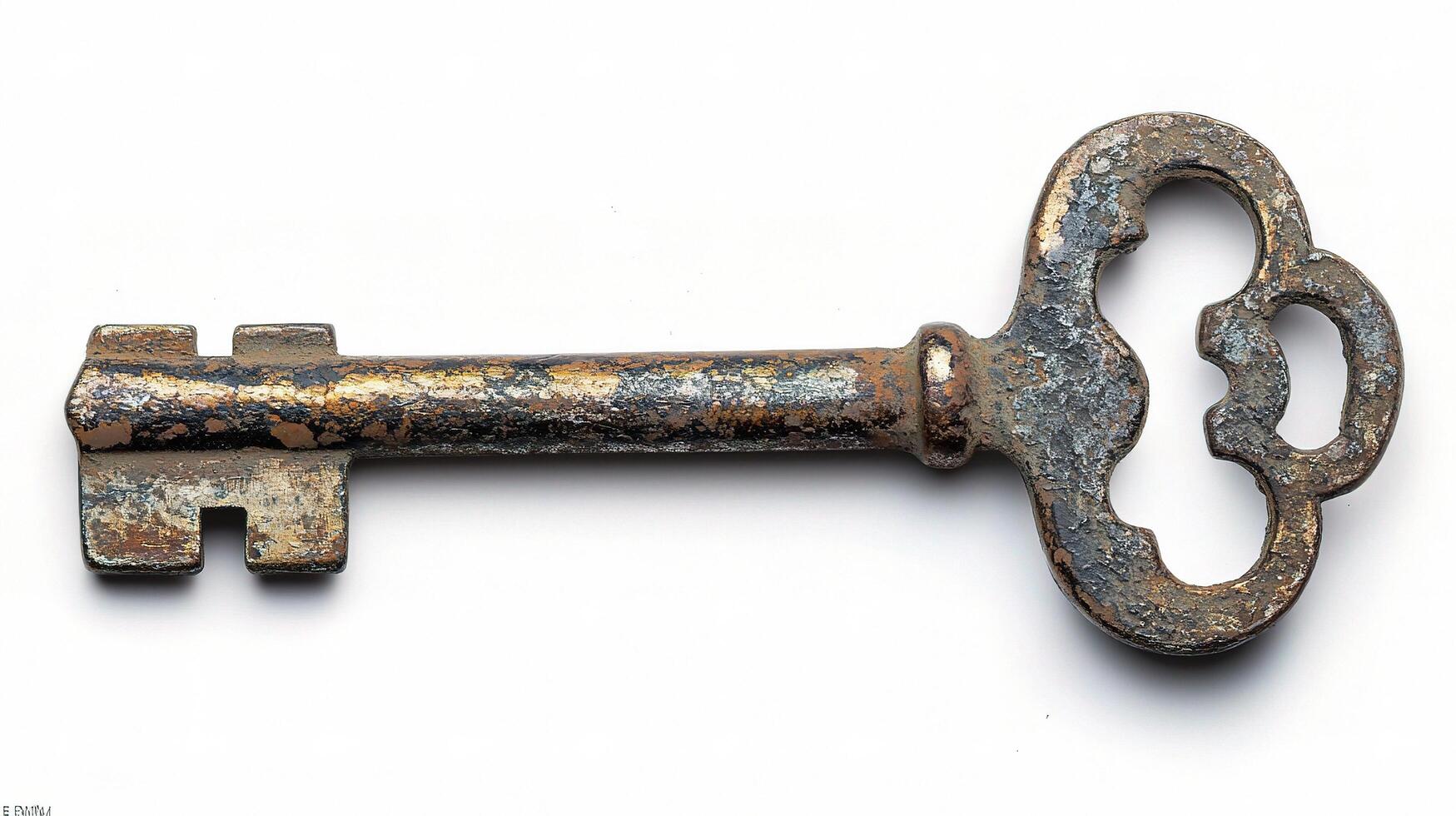 An old rusty key on a white background photo