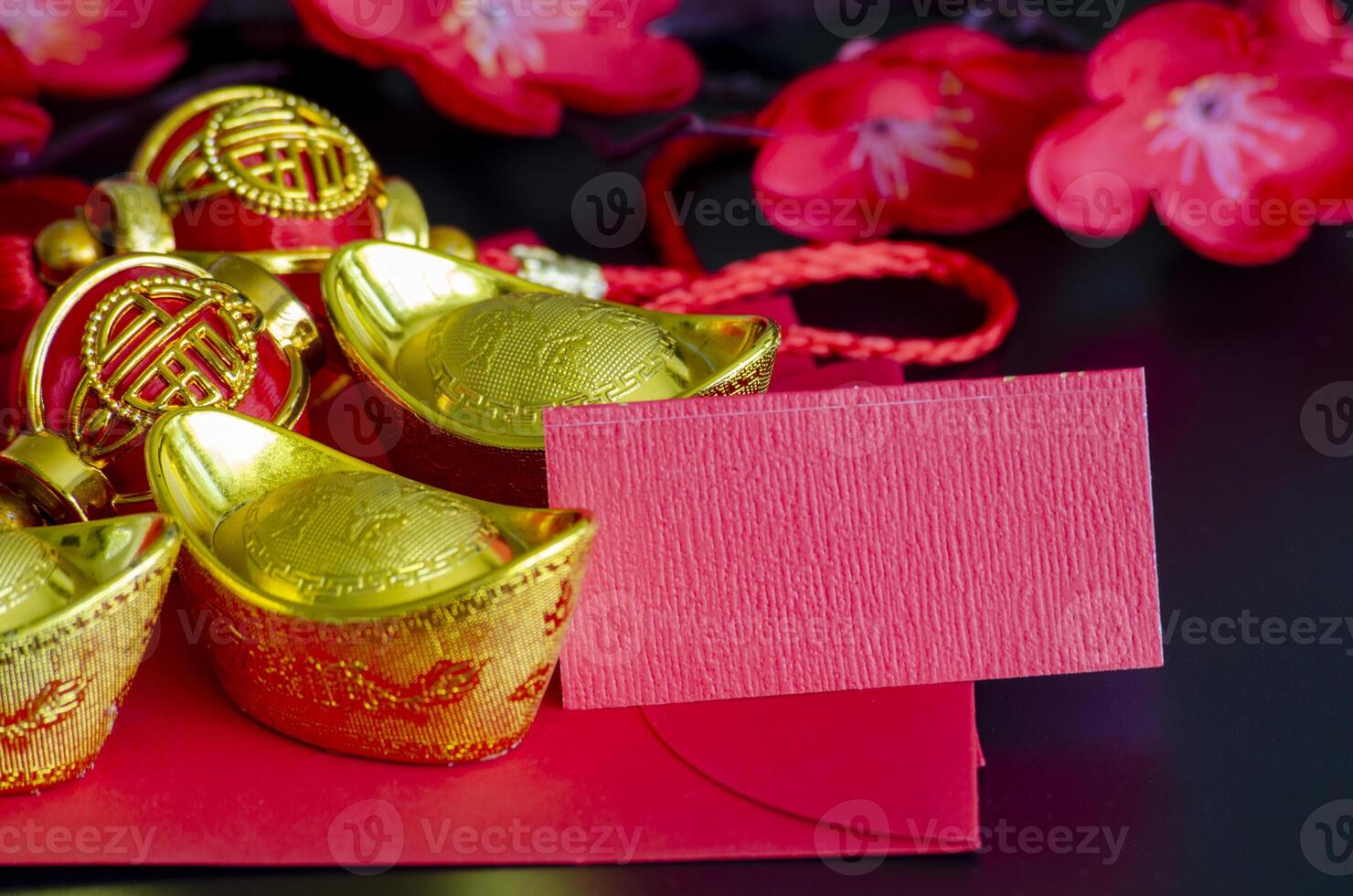 Wonderful Chinese New Year decoration with blank red notepad for text or any Chinese New Year wishes photo