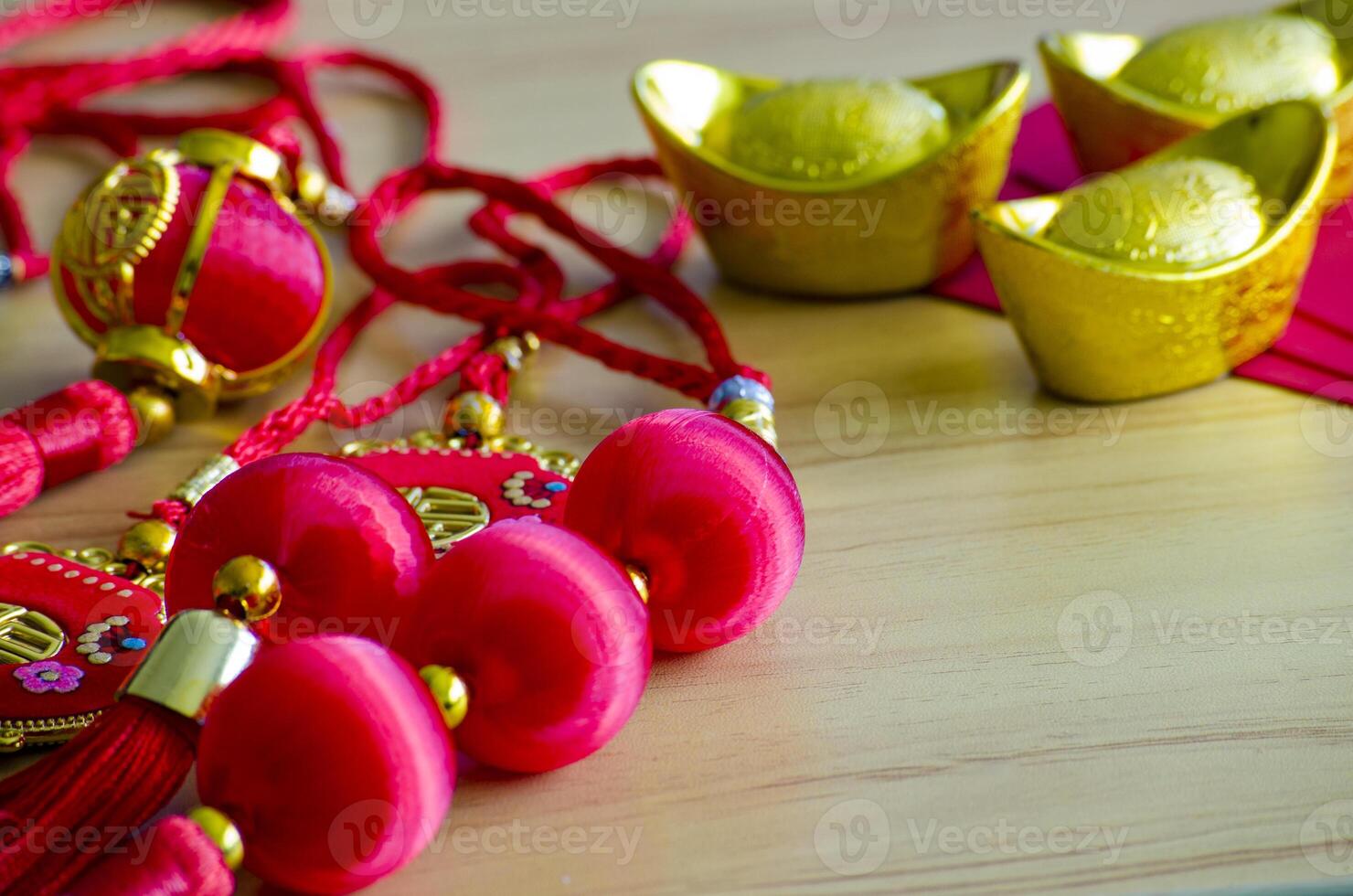View of Chinese New Year decoration with customizable space for text or ideas. Chinese New Year celebration concept photo