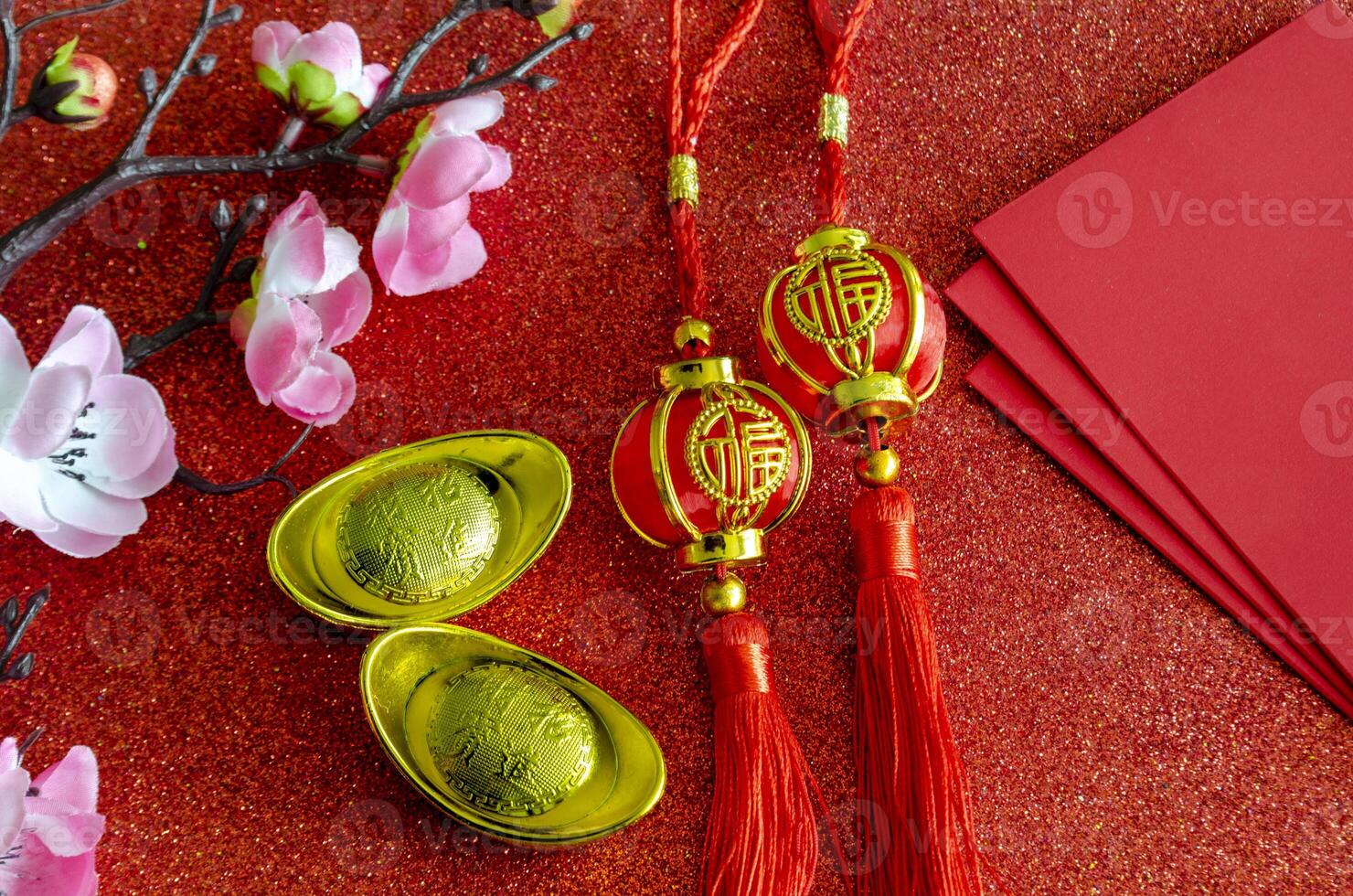 Top view of Chinese New Year Decoration. Chinese New Year celebration concept photo