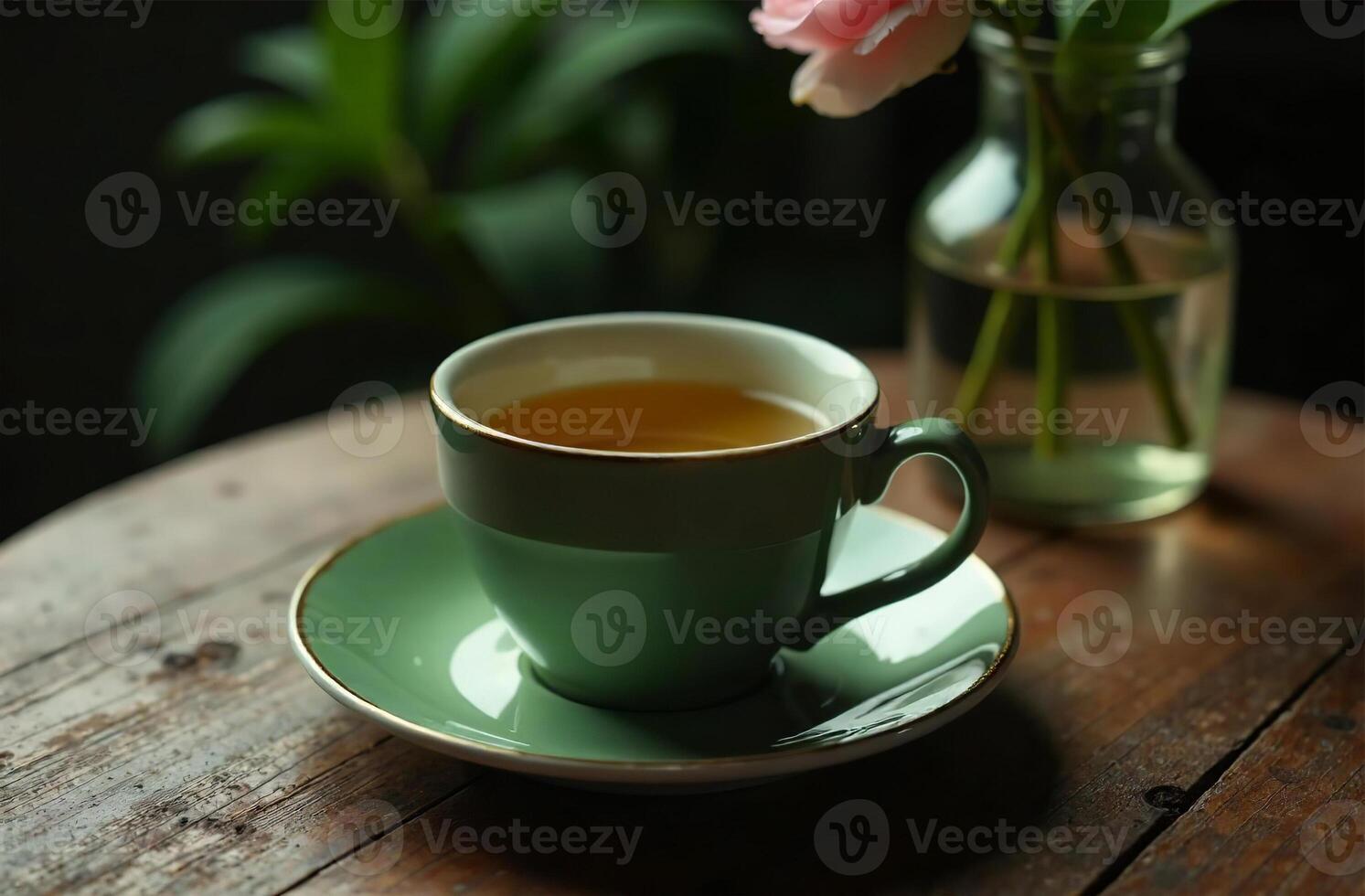 Glass mug hot tea dark background, drink for restaurant menu photo