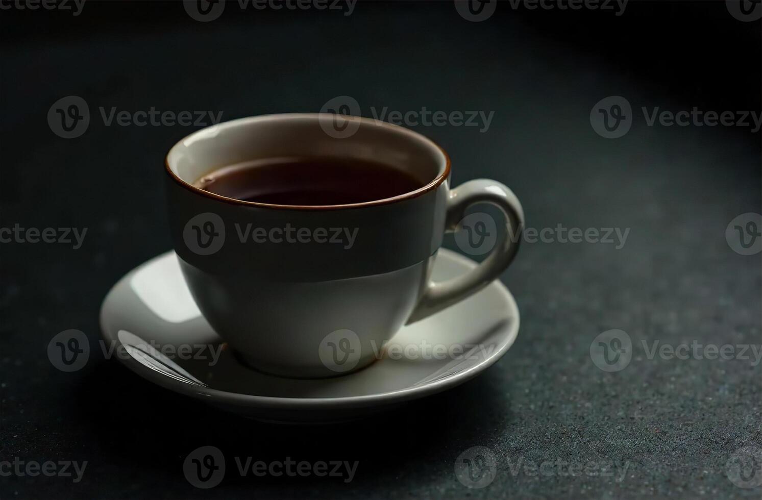 Glass warm mug tea on dark background, drink for restaurant menu photo