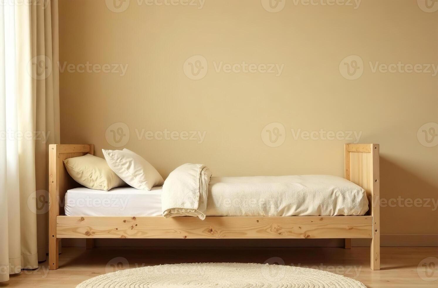 Modern interior of cosh children room beige color, playroom in house. photo