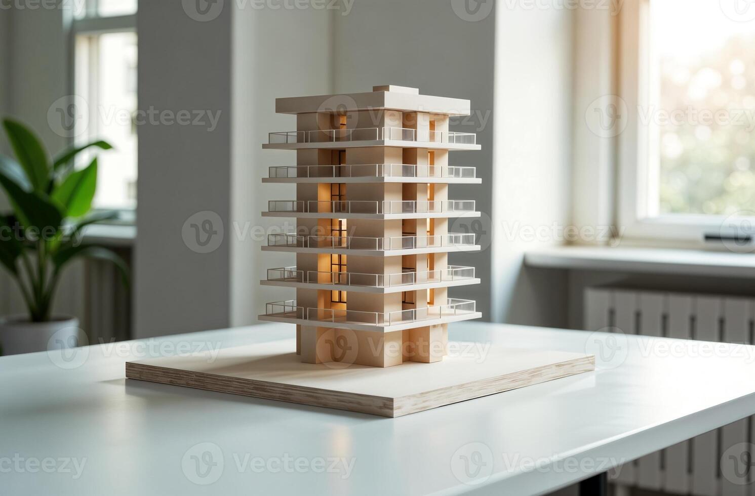 Model multistorey building house stand architect desk office photo